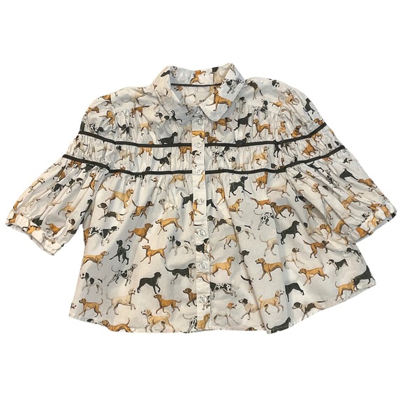 ANTHROPOLOGIE MAEVE womens LEANDRA SHIRRED YOKE DOG PRINT BLOUSE MEDIUM COTTON. - Picture 8 of 11